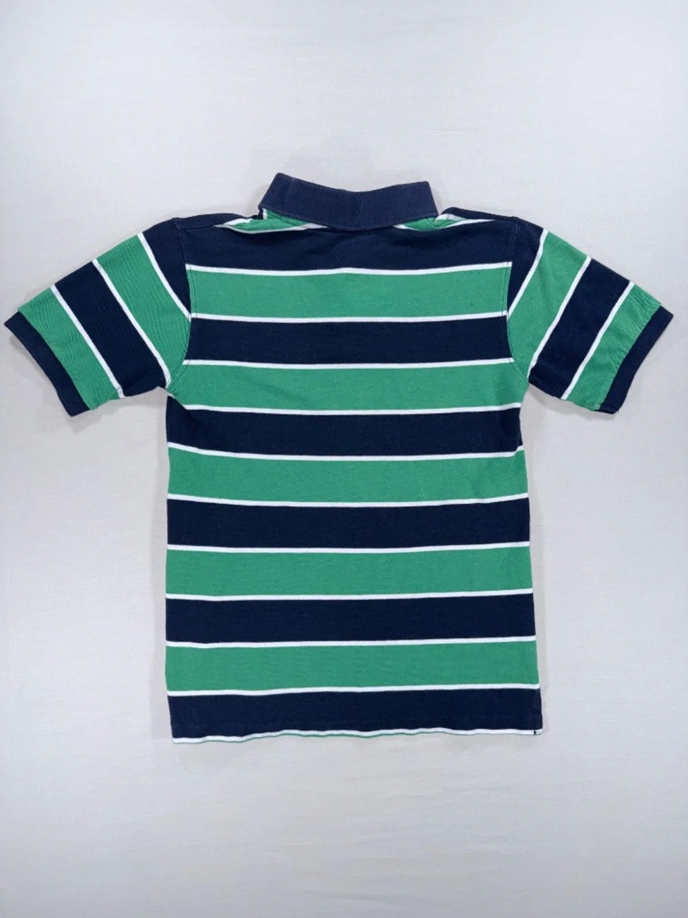 The Children's Place Boys Striped Polo Shirt Medium 7/8 Navy Green White